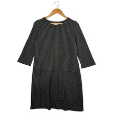 J Jill Ponte Dress Womens Small Petite Gray Pinstripe 3/4 Sleeve Career Business
