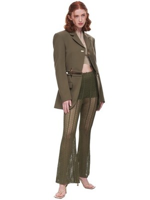 New dion lee knit pinnacle open crochet pant green small s 8