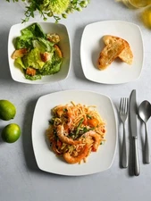 12 Piece White Ceramic Dinnerware Set Modern Square Dinner Plates Bowls for 4