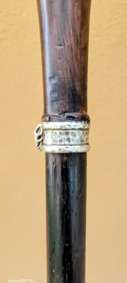 古董工艺美术木质手杖 手杖 带纯银骷髅带 罕见 — 第 4/4 张图片