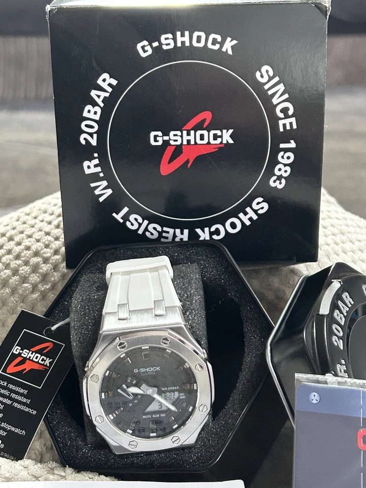 Casio GShock GA2100 Custom Modified Watch Black Metal Case and White Strap - Image 3 of 4