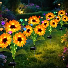 Solar Garden Lights-4 Pack Solar Sunflowers with Multicolor Changing Swaying ...