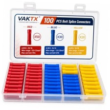 100pcs Butt Splice Connectors Kit, Electrical Crimp Wire Connectors, Assorted