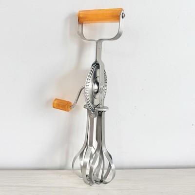 Vintage Ekco Orange Bakelite Hand Mixer Egg Beater Stainless Steel USA