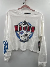 Junk Food Clothing Sweatshirt Women M White Fleece Buffalo Bills Helmet Crop NWT