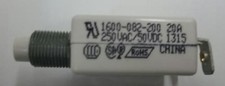 1600-082-200 Push to reset circuit breaker, 20 amp, white button, bent scre