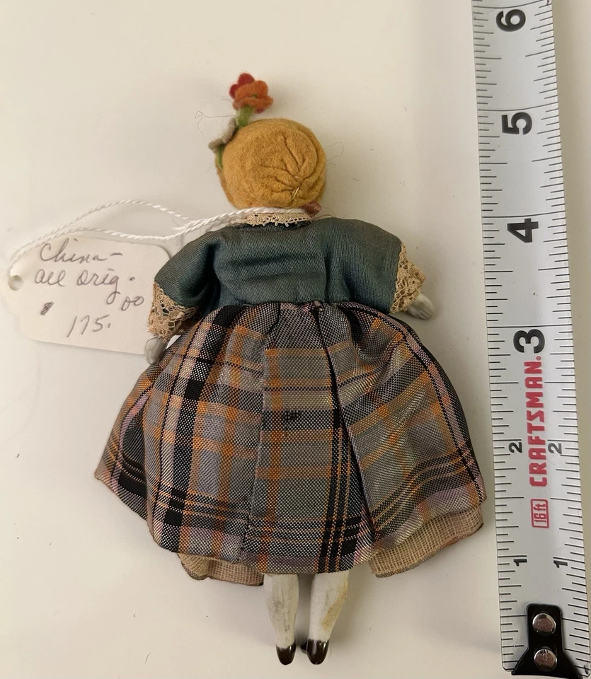 Rare 1800’s Antique German, Ceramic, Porcelain, Miniature Doll, Original Clothes - Image 2 of 4