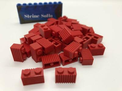 Lego (c) 50x Rillen / Riffelsteine 1x2 - 2877 - rot - 1x2 brick - red