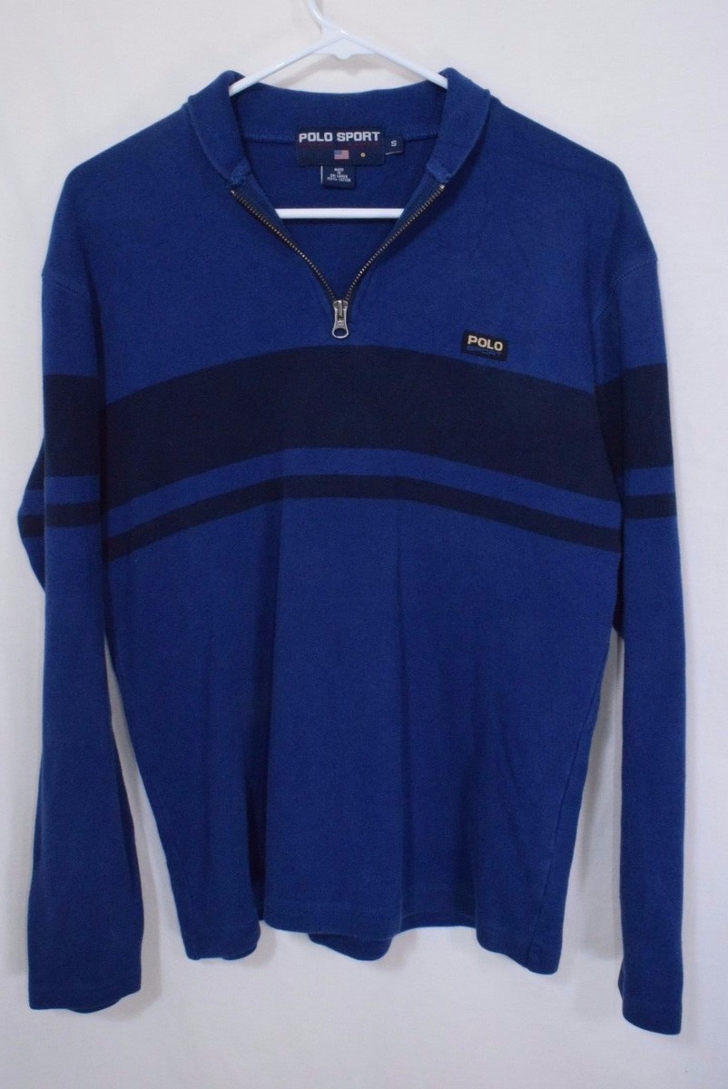 Men's Small POLO SPORT Ralph Lauren 1/4 Zip Striped Patch Pullover