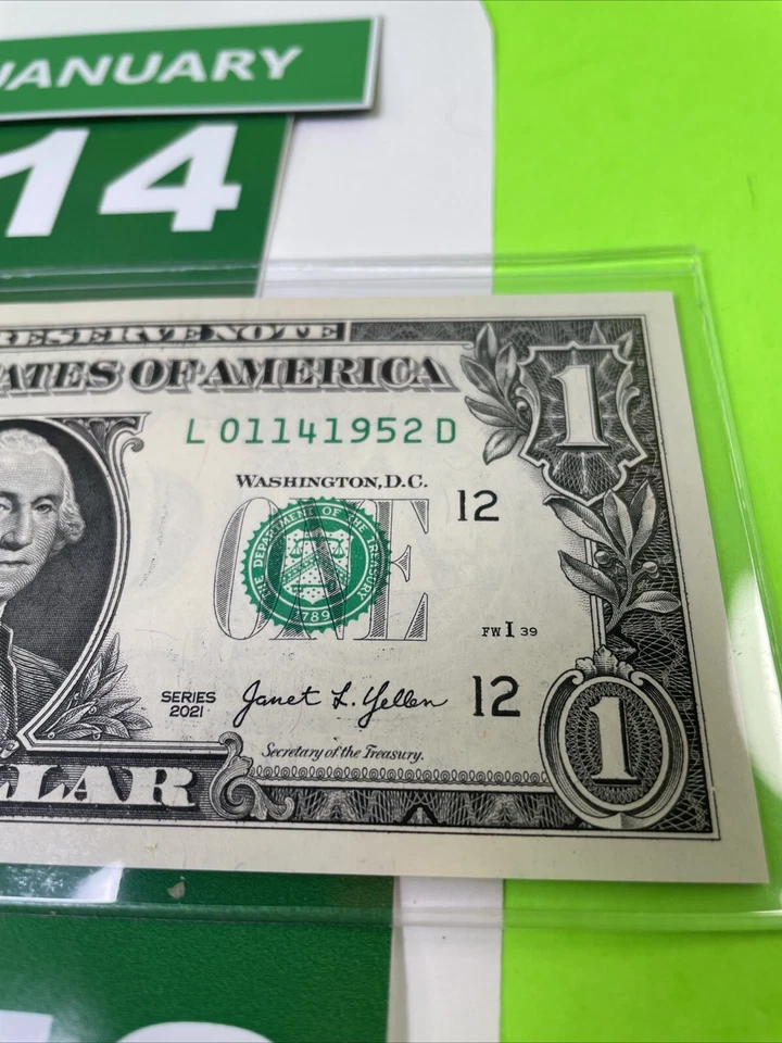 One Dollar Birthday Note January 14 1952. Uncirculated. Fancy Serial Number - Image 2 of 4