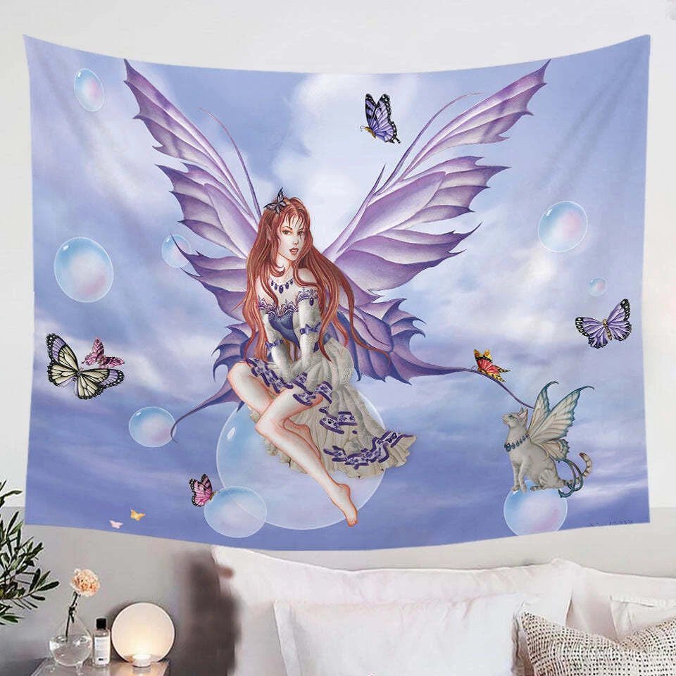 Purplelace and Butterflies Beautiful Elf Fairy Tapestry