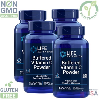 Lot of 4 Life Extension Buffered Vitamin C Powder for Sensitive Stomachs 454 g