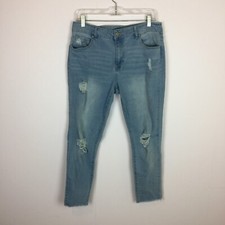 d. jeans Skinny Cropped Size 12 Womans Blue Denim Distressed Raw Hem Mid Rise