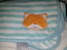 Carters Fox Teal Green Striped Blanket Baby Plush Sherpa Back Lovey
