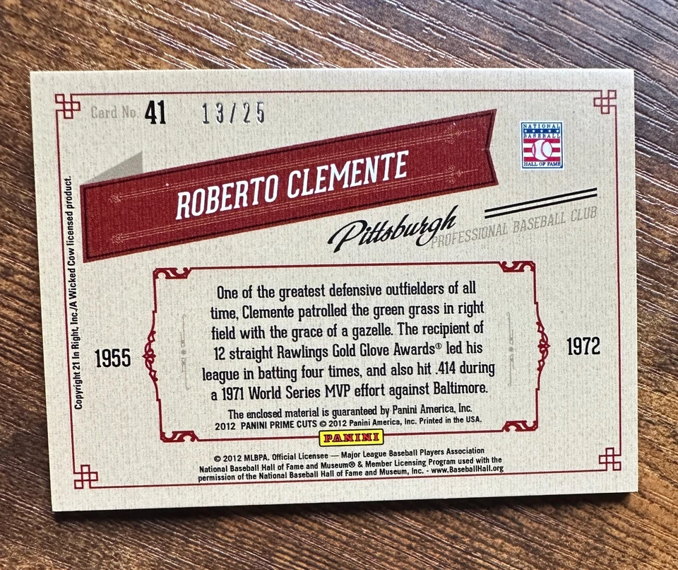 2012 Prime Cuts Timeline Materials Nicknames #41 Roberto Clemente /25 #X7787 - Image 2 of 2