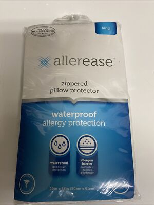 Aller-Ease Waterproof Zippered Allergy Pillow Protector for King Size Pillow New