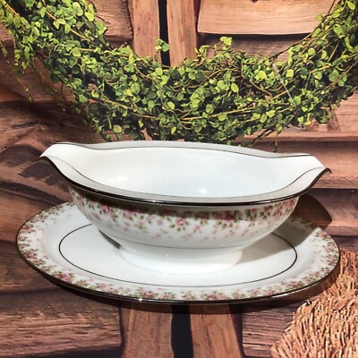 Faye by Noritake Gravy Boat Attached Under Plate Fine China 1970s
