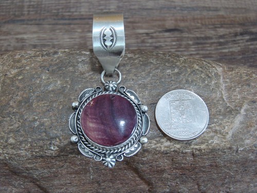 Native American Sterling Silver & Purple Spiny Oyster Pendant Signed Dawes - Picture 4 of 6