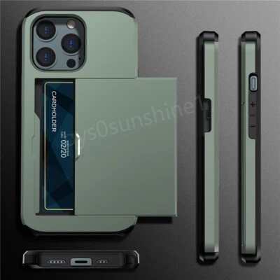 Shockproof Case For iPhone 17 16 15 14 13 Pro Max Slide Wallet Card Holder Cover - Image 1 of 4