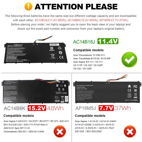 Batería portátil AC14B18J AC14B13J para Acer AC14B13K AC14B18K CB5-311 CB3 11,4V 36Wh - Imagen 9 de 12