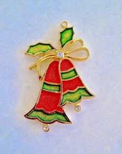 CRYSTAL BELLS ORNAMENT PENDANT 18K GOLD PLATED MADE IN CZECH/BOHEMIA