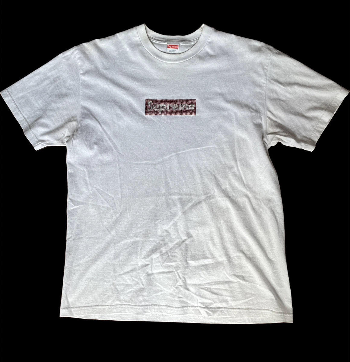 Men's White Supreme Swarovski Box Logo Tee, Size-XL