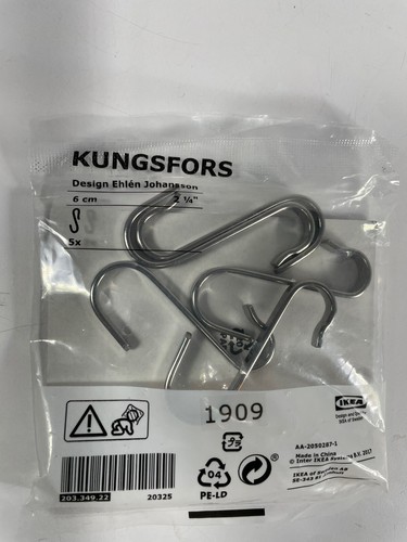 IKEA KUNGSFORS S-Hooks (5 pack) Stainless Steel 203.349.22 - NIP - FREE SHIPPING