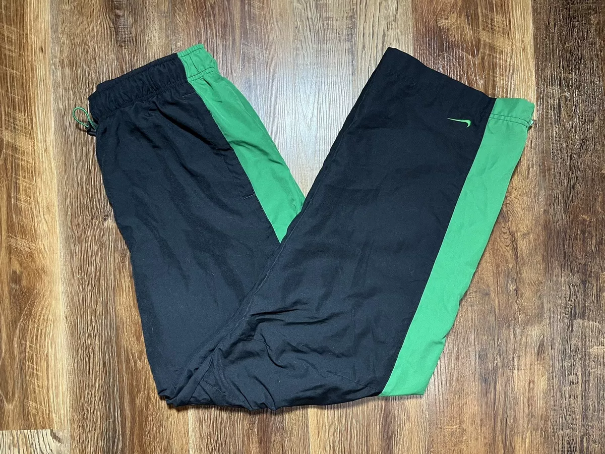 Vintage Nike Track Pants Large Black Green Lined Adjustable Pants Silver Tag