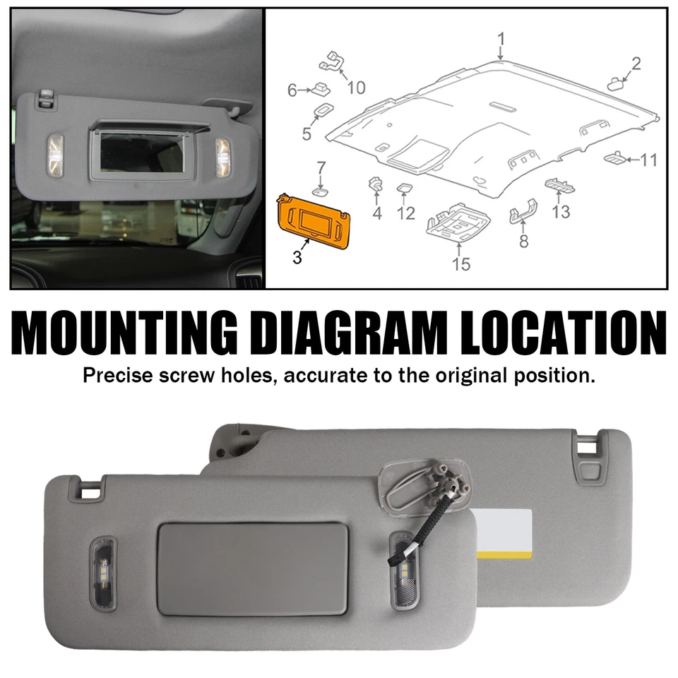 Right Passenger Side Sun Visor with Lighted for 15-19 GMC Sierra 1500 2500 3500 - Image 4 of 4
