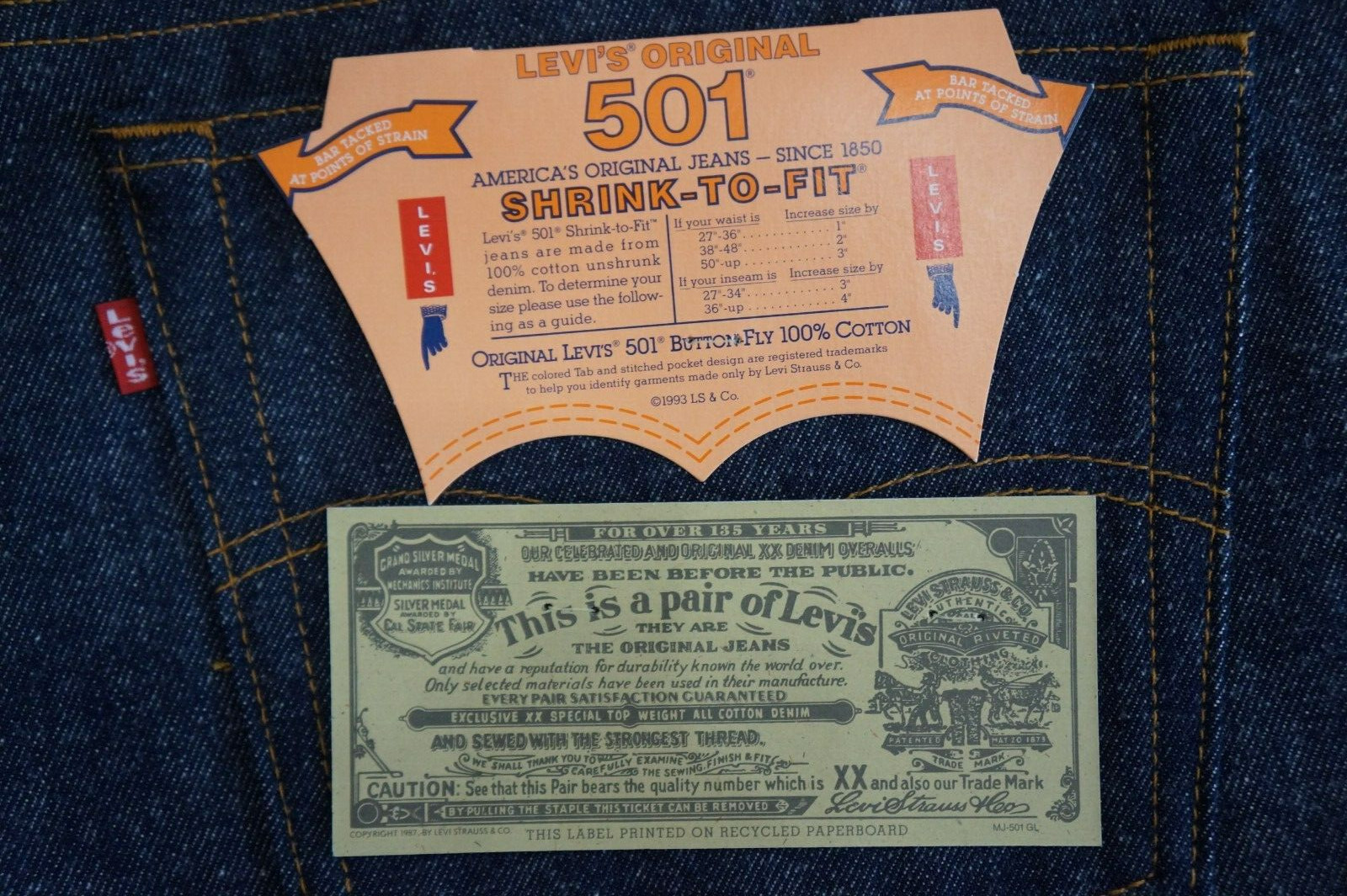 Vintage 1994 Levis 501XX SHRINK-TO-FIT Button Fly Jeans USA Made Mens 46x32 image 4