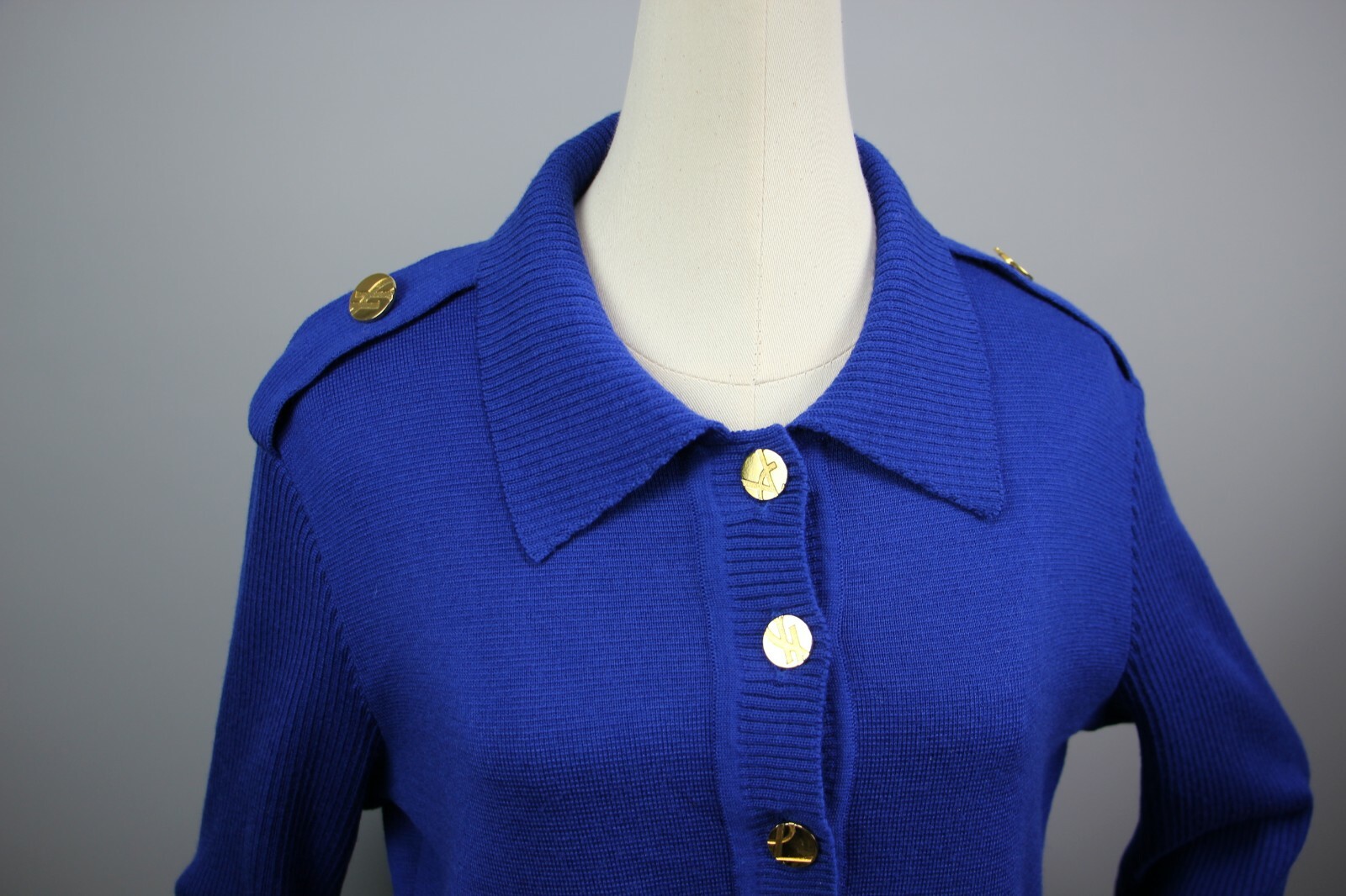 Maglione YSL YVES SAINT LAURENT VARIATION Bottoni Oro LANA Blu Taglia S