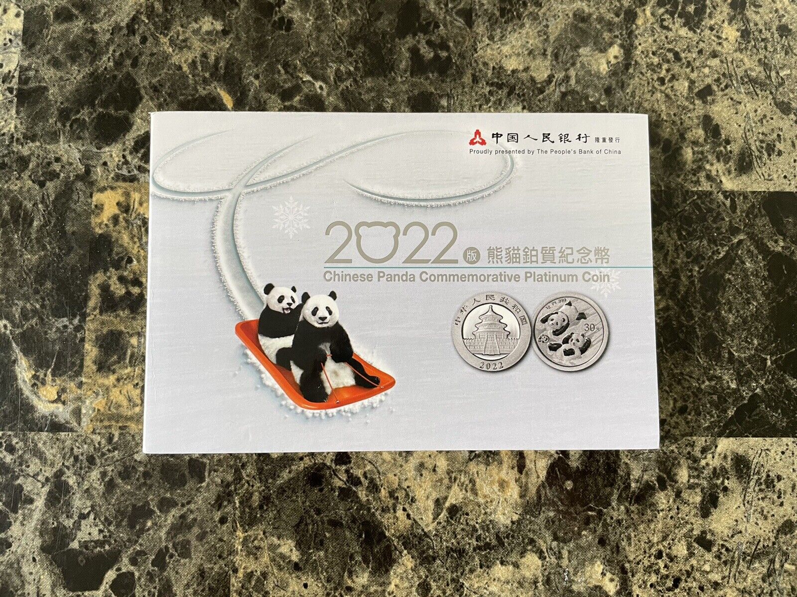 2022 Chinese Panda-Platinum 1 gramos Moneda en tarjeta Con cert. de autenticidad