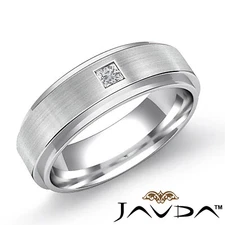 Matte Finish Step Edge Princess Bezel Set Diamond Men's Half Wedding Band 0.10Ct