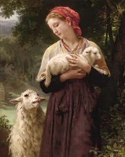 The Newborn Lamb Antique Painting Reproduction Giclee Print on Fine Art Paper