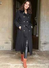 Together Longline Military Coat With Fur Collar - Black Uk 16 (ccc365)