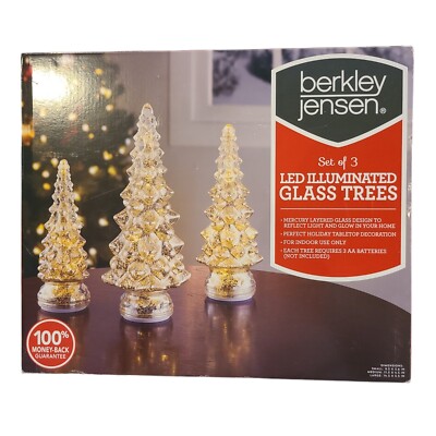 Berkley Jensen LED Lighted Mercury Glass Holiday Tree SET OF 3