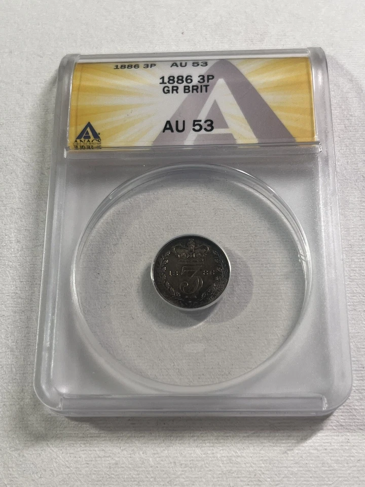 1886 Great Britain Silver 3 Pence Graded AU 53 by ANACS - Image 2 of 4