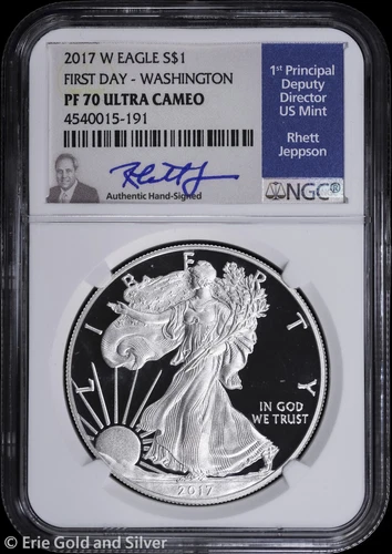 2017-W $1 Proof Silver Eagle NGC PR 70 UC | Jeppson Signed First Day Washington