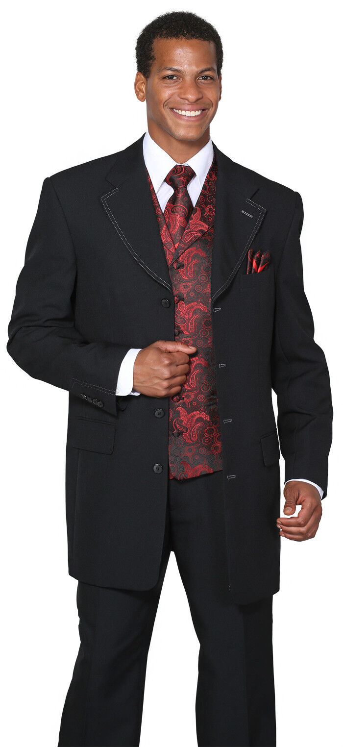 Man’s Fashion Suit With Woven Vest,Tie And Hanky, Double Vents 8 Colors ...
