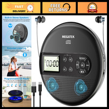 Portable Bluetooth CD Player for Car, FM Transmitter, USB, AUX, Anti-Skip, LCD D