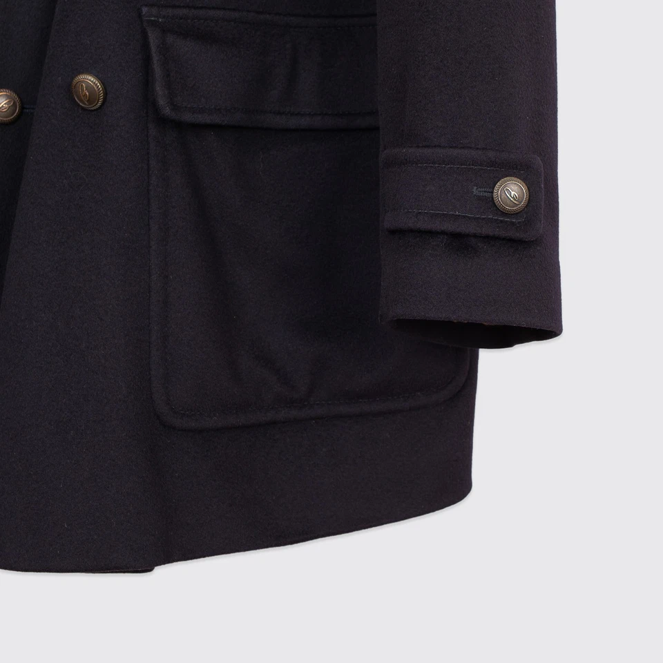 Chaquetón Brioni XXL Azul Marino Oscuro Doble Pecho Sistema Tormenta Lana 3/4 Longitud Foto 4 de 4