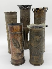 Lot of 5 Antique WWI Artillery Shell TRENCH ART Vases