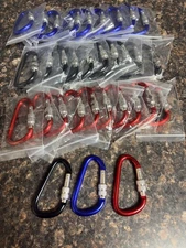 30 PCS Aluminum Locking Carabiner Clips Blue Red Black Mix -US Seller Fast Ship