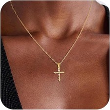 Cross Necklace for Women 14K Gold/Silver Plated Dainty Small Cross Pendant Choke