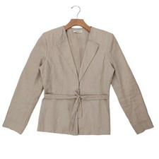 Amanda Smith Womens 8 Tan Blazer Pure Linen Belted Lined Single Button Casual
