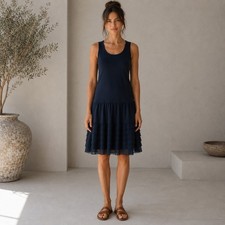 Ann Taylor NWT Navy Ruffle Drop Waist Dress 00