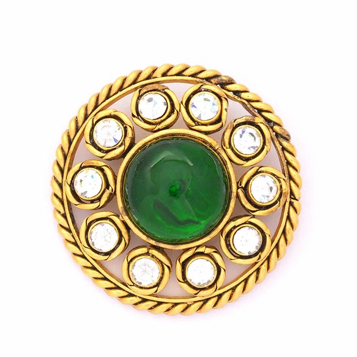 Broche CHANEL Gripoie Círculo Calado Tipo Prendedor Vidrio Verde Estrás Mujeres Foto 4 de 4
