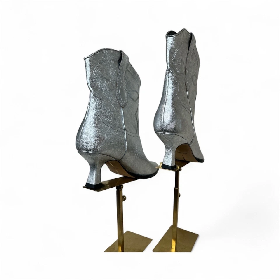 Dolce Vita 8.5 Angel Tacón Plateado Bota de Vaquero Tacón de Cuero Foto 4 de 4