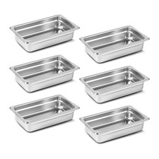 1/4 Hotel Pans 2.5 Inch Deep Stainless Steel Food Pan - Anti-Jam 6 Pack Steam...