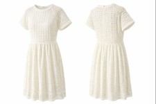 Madewell 1937 Cream Eyelet Lace Fit & Flare Dress Size 6 Short Sleeve